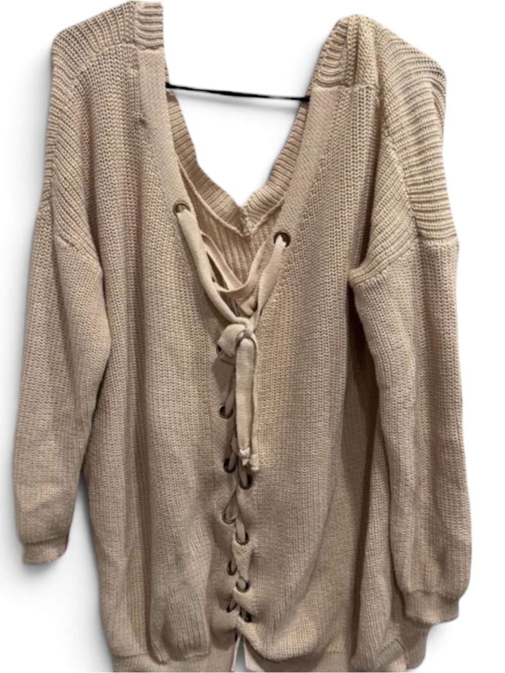Miracle USA Size M/L Cream Lace-Up V-Neck Sweater Stain As Is